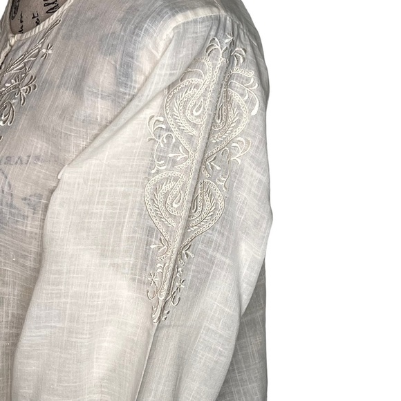 J Crew Ivory Linen Blend Embroidered 3/4 Sleeve Tunic Top Size XL Coastal Boho - Picture 13 of 16